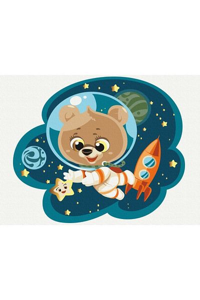 Brushme Paint By Numbers Set 30x40 Cm Teddy Bear In Space With Brushes And Colors