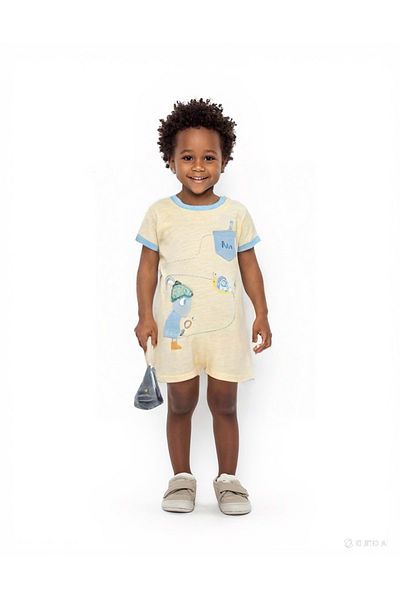 wakawakakidsstore Yellow Baby Rompers with Worm and Snail Print