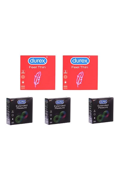 Durex Set Prezervative Feel Thin Si Extended Pleasure, 15 Bucati