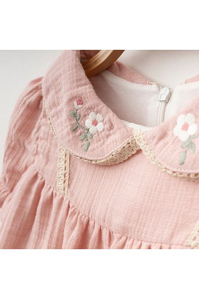 My Lusa Baby Floral Embroidered Muslin Baby Girl Dress