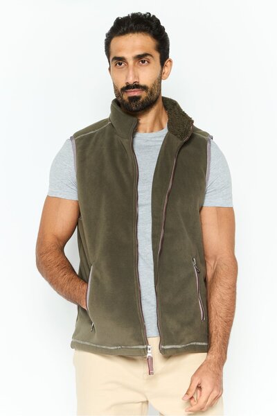 True Grit Men Textured Sherpa Full Zip Vest, Dark Olive