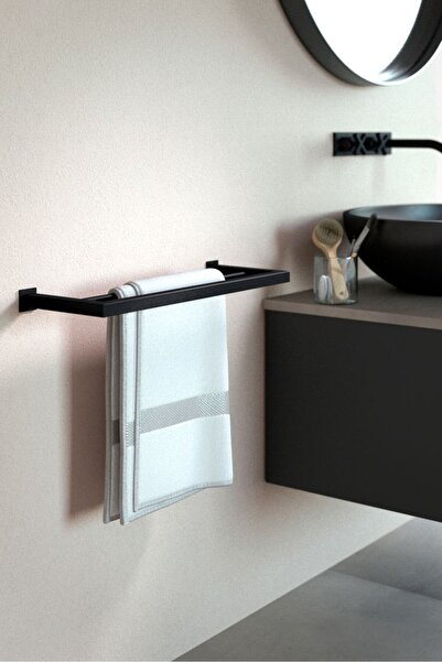 Tchibo حامل مناشف معدني مربع مثبت على الحائط، أسود