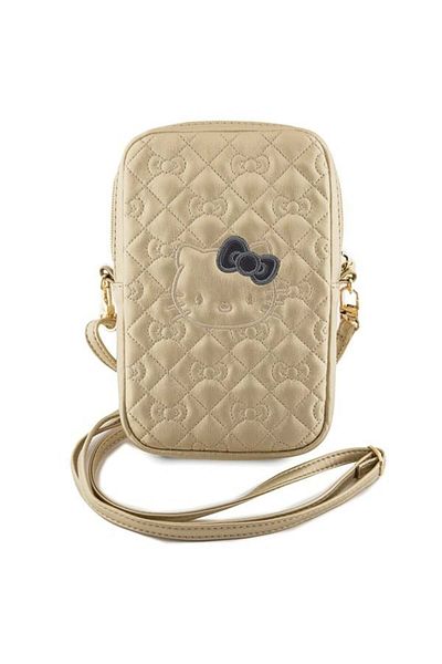 Hello Kitty Bag, Eco-Leather, Quilted Bows Strap, Gold