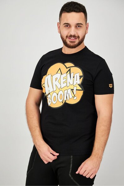 ARENA تي شيرت رياضي رجالي بأكمام قصيرة للجري، مجموعة باللون الأسود