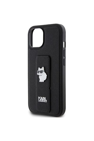 Karl Lagerfeld Case for IPhone 15, Karl Lagerfeld, Saffiano Gripstand, Black