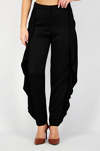 Uterqüe Women Regular Fit Plain Pants, Black