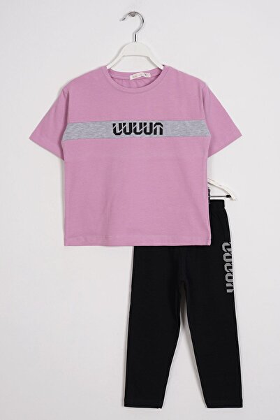 zepkids okrugla kragna Kratki rukavi sa natpisom Štampano Set tajica za devoj...