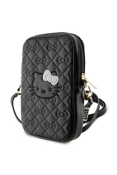 Hello Kitty Bag, Eco-Leather, Quilted Bows Strap, Black