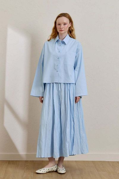 Ceylan Otantik Soft Blue Crinkled Balloon Skirt