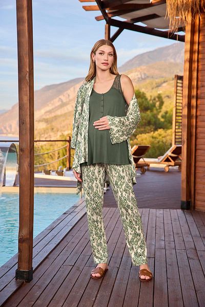 MONAMİSE Monamise Women Ethnic Patterned and Lace Maternity Maternity 3 Piece Pajamas Set 25118
