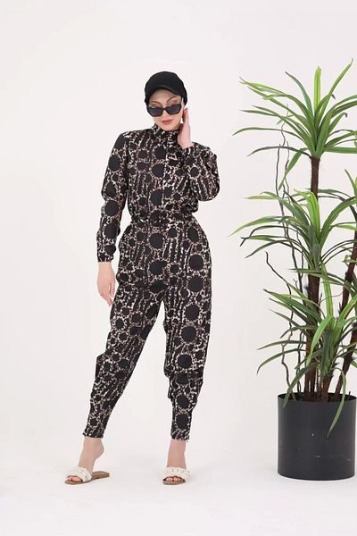 NS Tasarım Tesettür Mayo Dubai Pattern Jumpsuit Swimsuit