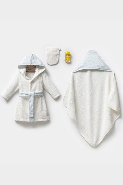 Cassiope Hooded Bath Set, Shampoo Gift, 4 Piece Gift Boxed Baby Boy Bathrobe Set