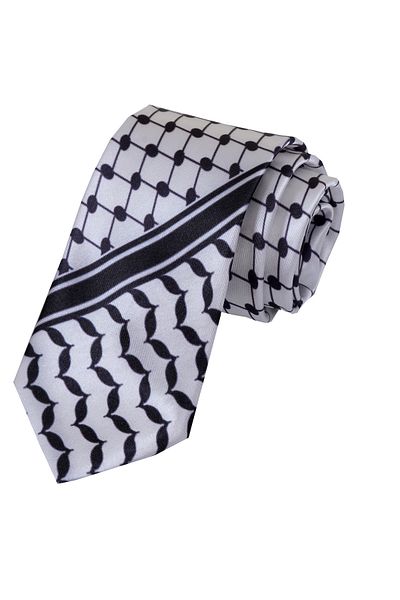 Exve Exclusive Ασπρόμαυρη Παλαιστίνη Kufiya Pushe Pattern Ψηφιακή τυπωμένη γραβάτα και θήκη δώρου