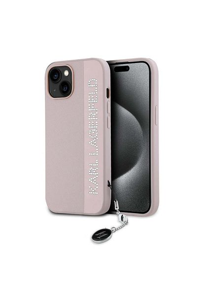 Karl Lagerfeld Carcasă pentru iPhone 15, Karl Lagerfeld, Saffiano Strass&Charm, Roz