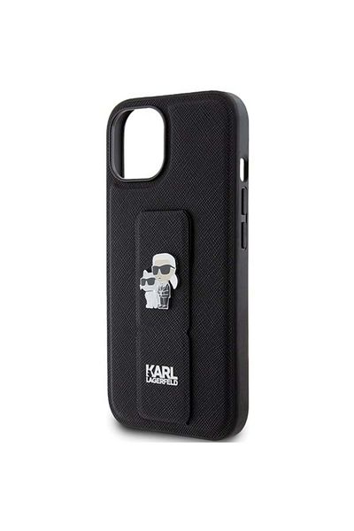 Karl Lagerfeld Case for IPhone 15, Karl Lagerfeld, Saffiano Gripstand, Black
