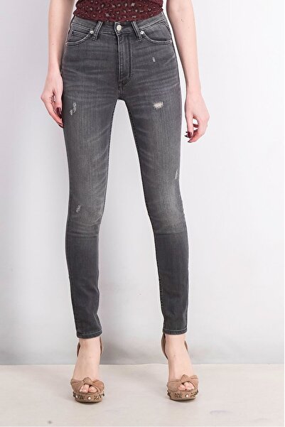 Calvin Klein Jeans جينز نسائي ضيق بقصة ضيقة، لون رمادي داكن قابل للتمدد، لون ...