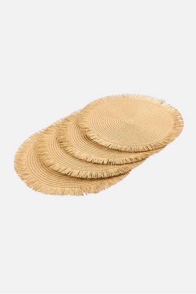 BEBEHOME 4 Piece Round Place Mat, Beige