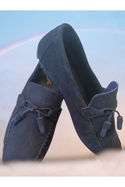 oktay kundura Leather Summer Ballerinas Thin Nubuck Suede Leather Navy Blue Light Not Sweaty Casual Daily Men's Shoes