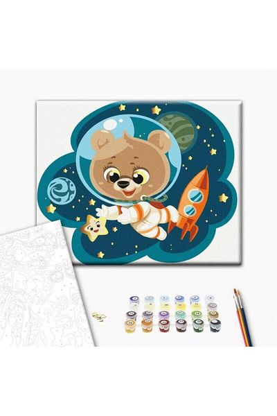 Brushme Paint By Numbers Set 30x40 Cm Teddy Bear In Space With Brushes And Colors