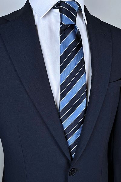 1001 Kravat Wide Blue Striped 8 cm Wide Classic Tie