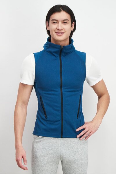 adidas سترة رياضية رجالية بدون أكمام بسحاب كامل، أزرق عاصف