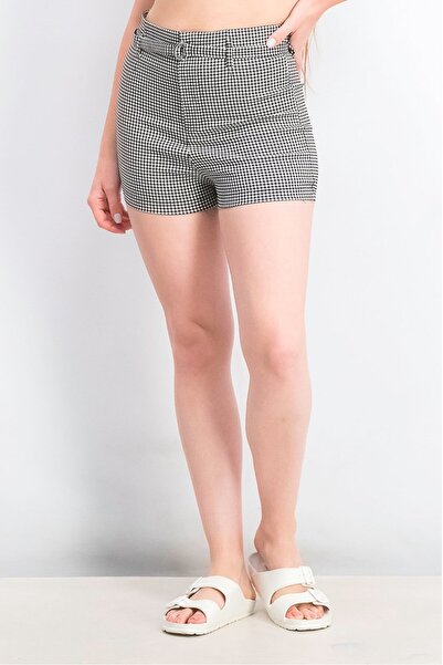 Jennyfer Women High Waist Printed Shorts, White and Black
