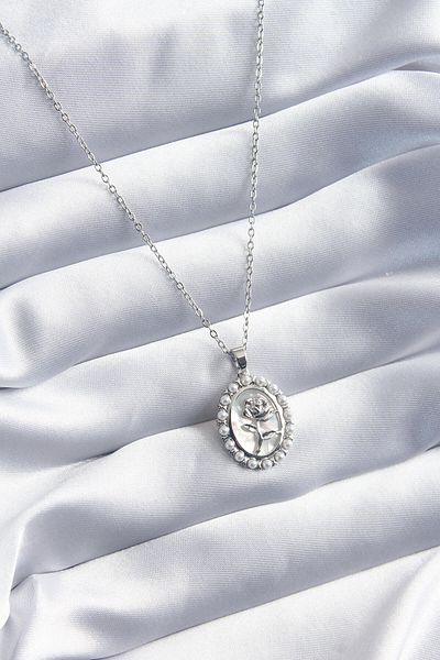 Skygo 316L Steel Silver Color Rose Model Pearl Detail Women's Necklace - TJ-BKO8095