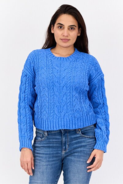 PİNK ROSE Women Crew Neck Knitted Sweater, Blue