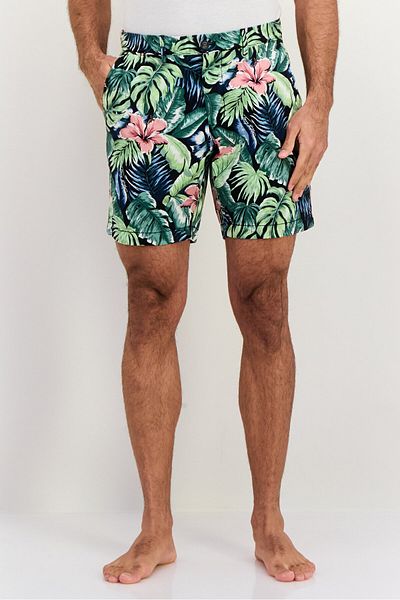 Tommy Hilfiger Men Floral Printed Basic Shorts, Green Combo