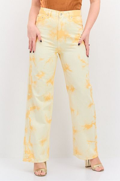 EDITED Women Mom Fit Tie Dye Non Stretchable Denim Jeans, Pale Orange