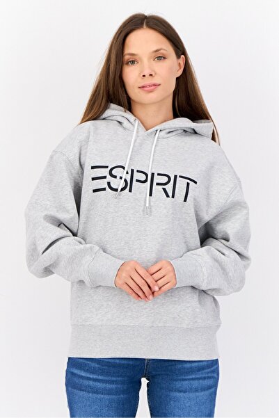 Esprit Women Brand Logo Long Sleeves Hoodie, Grey
