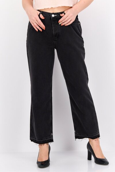 Scotch & Soda بنطلون جينز نسائي مستقيم الساق، خصر مرتفع، غير قابل للتمدد، أسود