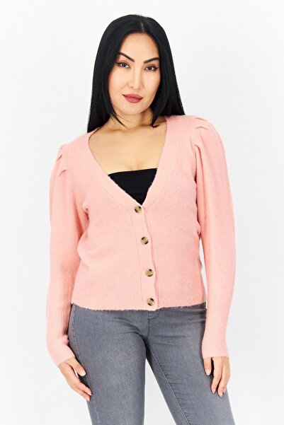 Brave Soul Women V-Neck long Sleeve Textured Cardigan, Pink