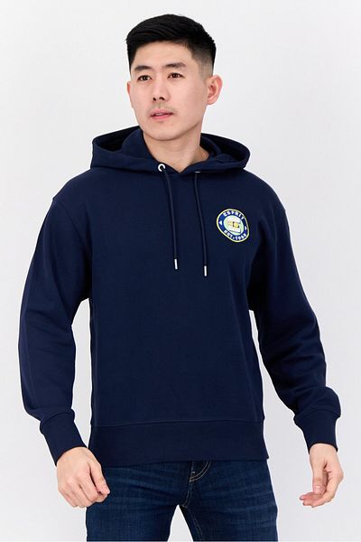 Esprit Men Long Sleeves Embroidered Logo Hooded Sweatshirts, Navy