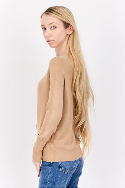 Philosophy Women Round Neck Textured Cardigan, Tan