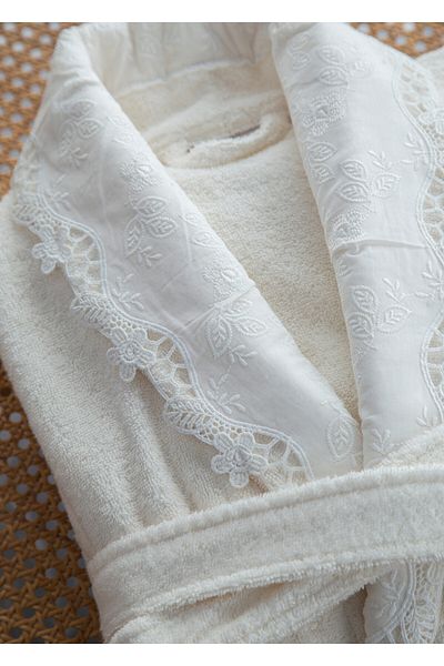 Dantela Cındy 6-Piece Embroidered Laced Cotton Bathrobe Set