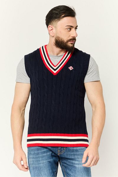 Esprit Men V-Neck Knitted Vest, Navy