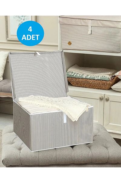 Enuverbi 4 Pieces - Multi-Purpose (Laundry-Storage-Organizing) Trash Can with Lid, Box Mini 40X30X26