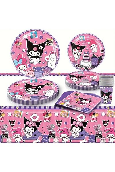 So Iconic Set de petrecere de aniversare cu 50 de bucăți Sanrio Kuromi pentru 10 persoane / farfurie, ceașcă, șervețel din carton