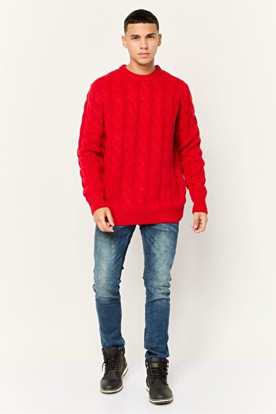 Esprit Men Ribbed Collar Knitted Sweater, Red