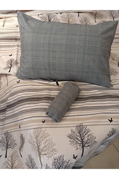 ŞENER HOME New Tree of Life Patterned Bed Sheet with Elastic Single Pique Set - Gray