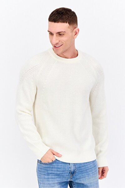 Jules Men Crew Neck Knitted Sweater, Cream