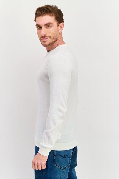 Trussardi Jeans Men Crew Neck Long Sleeve Textured Sweatshirt, White