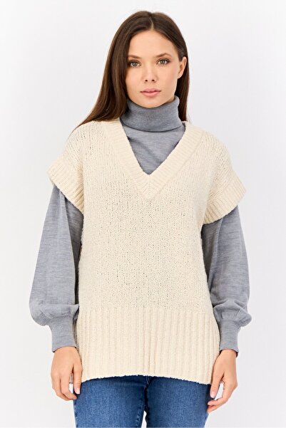 Esprit Women Knitted Sleeveless Sweater Vest, Cream