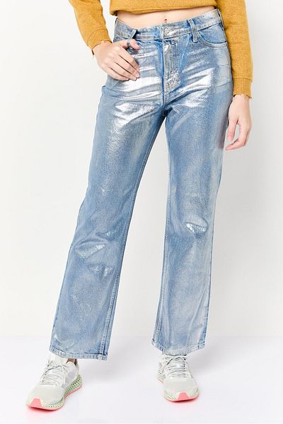 Esprit Women Straight Fit Metallic No Stretch Denim Jean, Blue