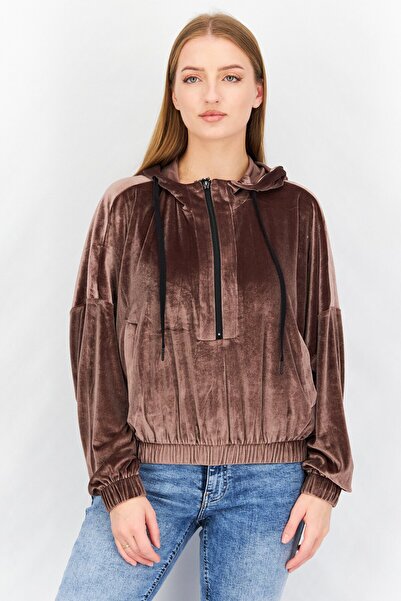Steve Madden Women Myla Rhinestone Velvet Sweatshirt, Brown
