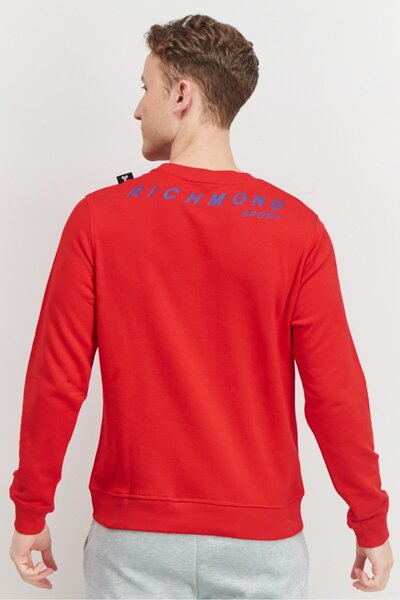 John Richmond Men Sportswear Fit Crew Neck Brand Logo Sweatshirt, Red