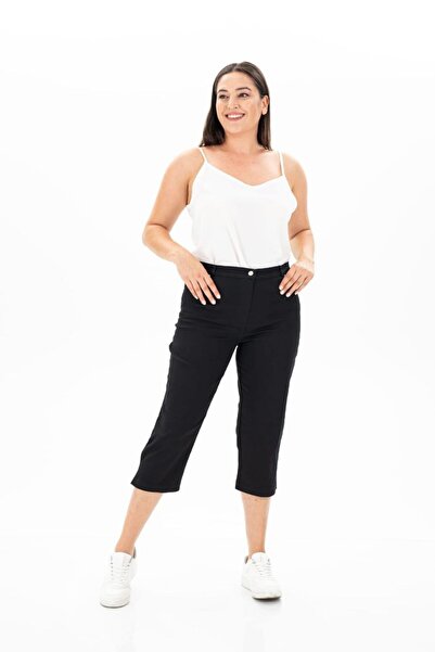 FUERTE XL Büyük Beden Likralı Gabardin Kapri Boy Pantolon