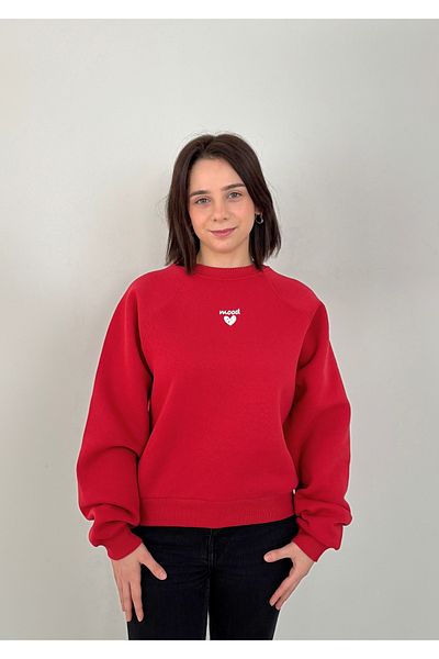 Mood Lab Valentine's Day Women's Fleece Inside Heart Printed Sweatshirt