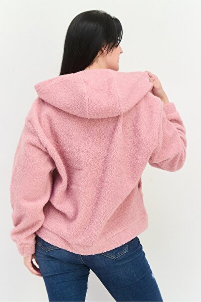 Hype Women Full Zipper Textured Long Sleeve Sweatshirt, Pink